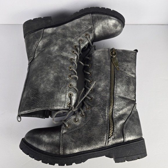 Seven 7 Women's Silver Metallic Lace-Up Mr. Zipper Combat Zip Boots, Size: 10 - Picture 7 of 13